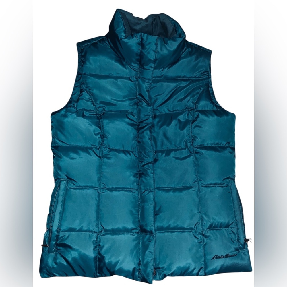 Eddie Bauer EB550 Goose Down Puffer Vest Women’s Small Full Zip Mock Neck Green